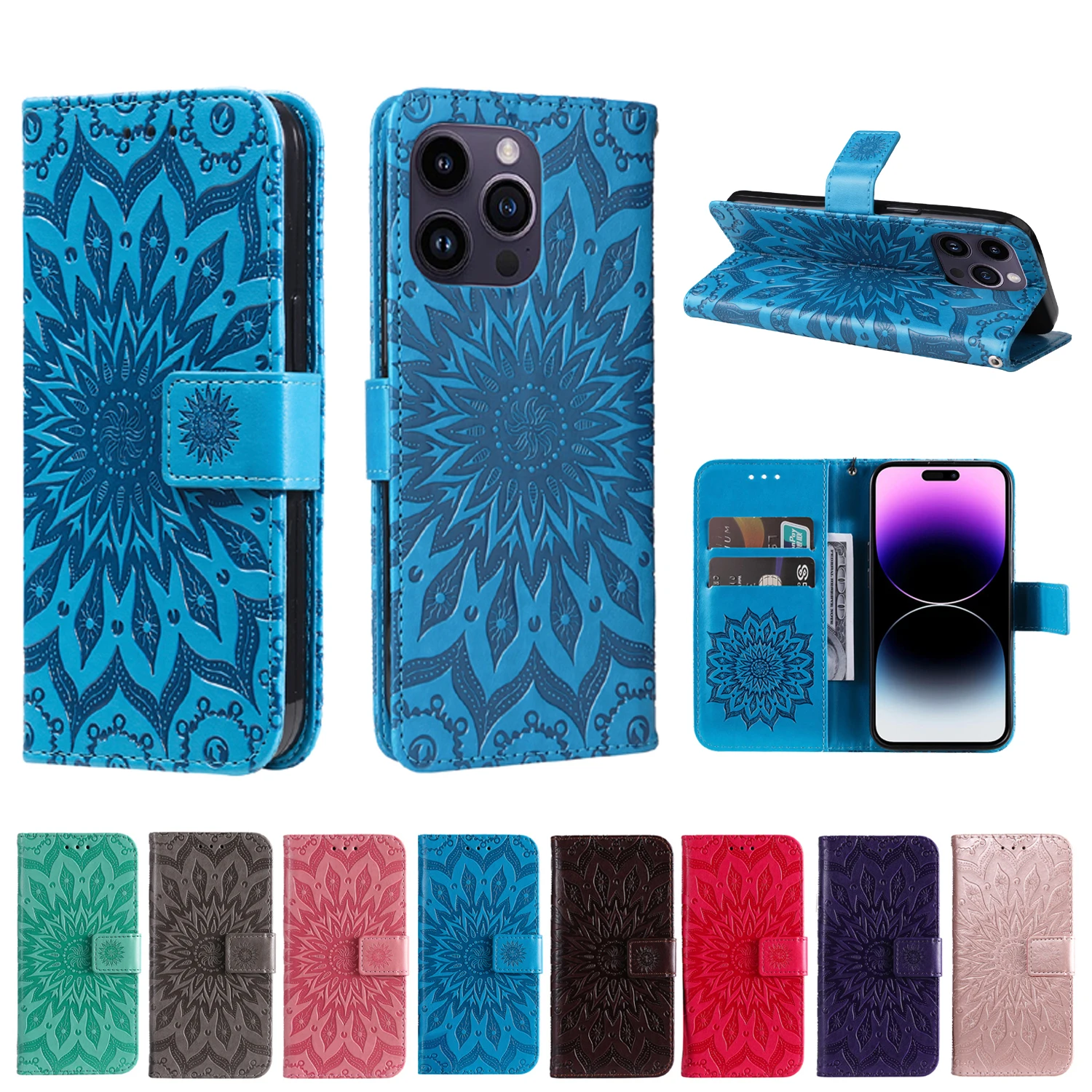 Elegant PU Leather Wallet Case with Flip Stand and Card Holder