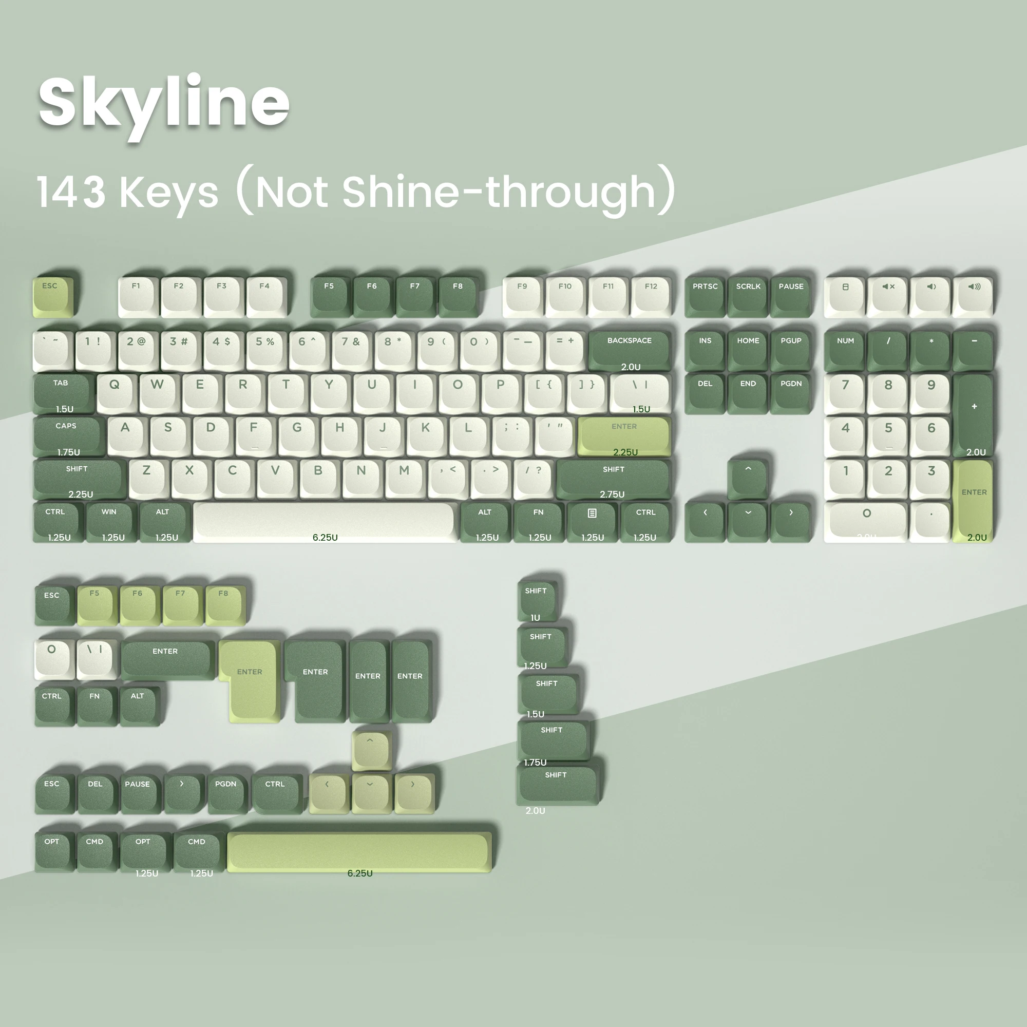 Custom Green Low Profile Pbt Keycaps Double Shot Gateron Cherry mx Switches Gamer Teclado Mecânico 143 Chaves - Imagem 4