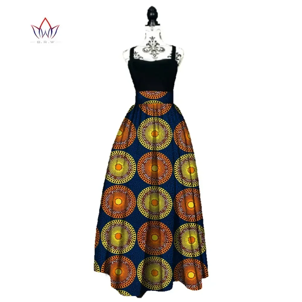 Women African Print Long Skirt Ankara Dashiki High Waist A Line Maxi Long Umbrella Skirt Ladies Clothing BRW WY1744