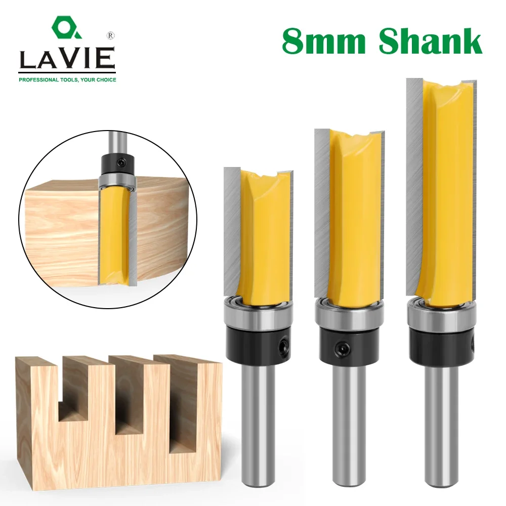 LAVIE 1PC 8mm Schaft Muster Bit Flush Trim Gerade Bit Mit Bering Scharnier Stemmen Router Bit Holz Trimmer cutter C08013