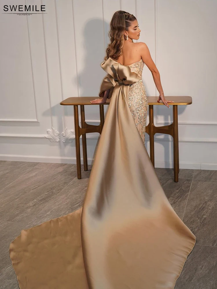 فساتين سهرة فاخرة مطرزة بالألماس من SWEMILE مع ذيل...