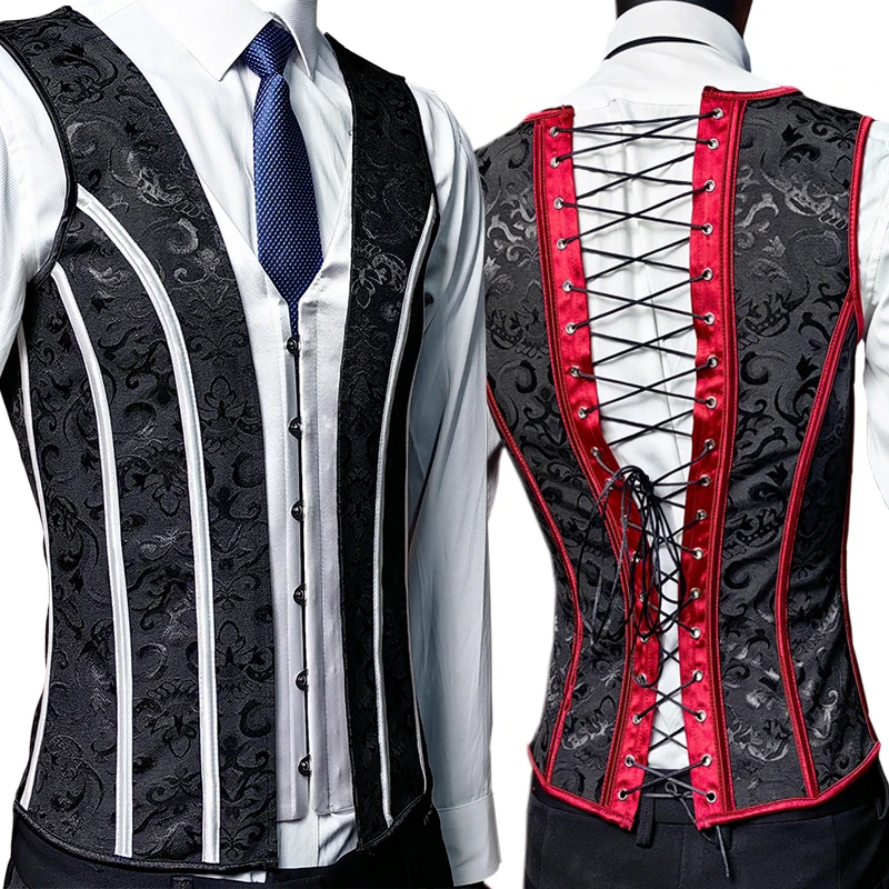 Men Corset Vest Medieval Waistcoat Tummy Control Slimm Fit Shaping Tops Lace Up Boned Stage Costume Wedding Party