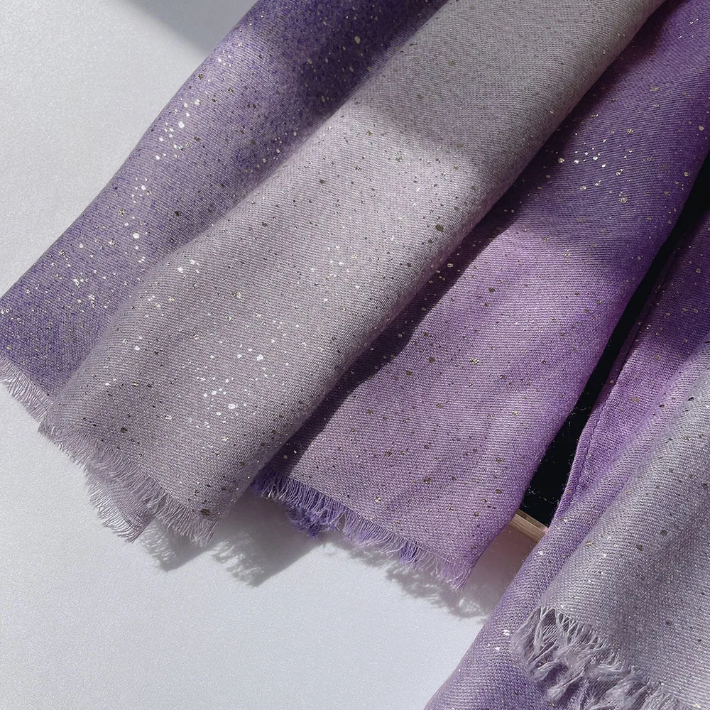 2024 New Female 180x90 Sprinkle Gold Full Star 100% Cotton and Linen Gradient Color Warm Travel Sun Protection Shawl Headscarf