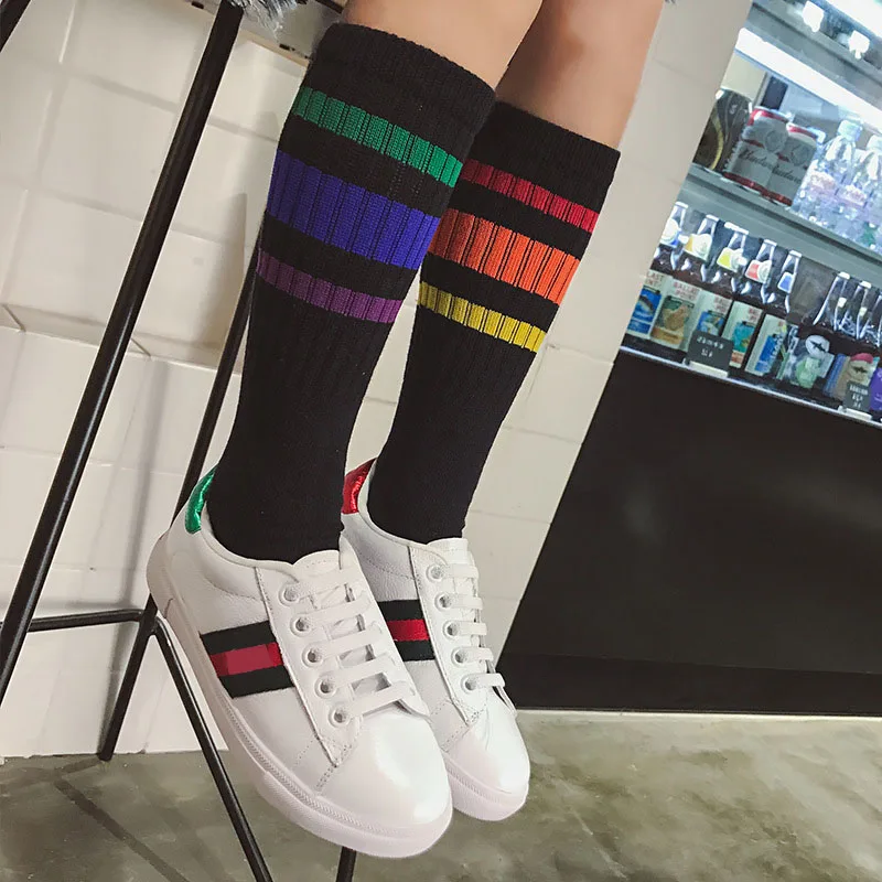 Kids Knee High Stripe Cotton Socks Girls Boys Football Sports School White Socks Skate Children Baby Long Tube Leg Warm