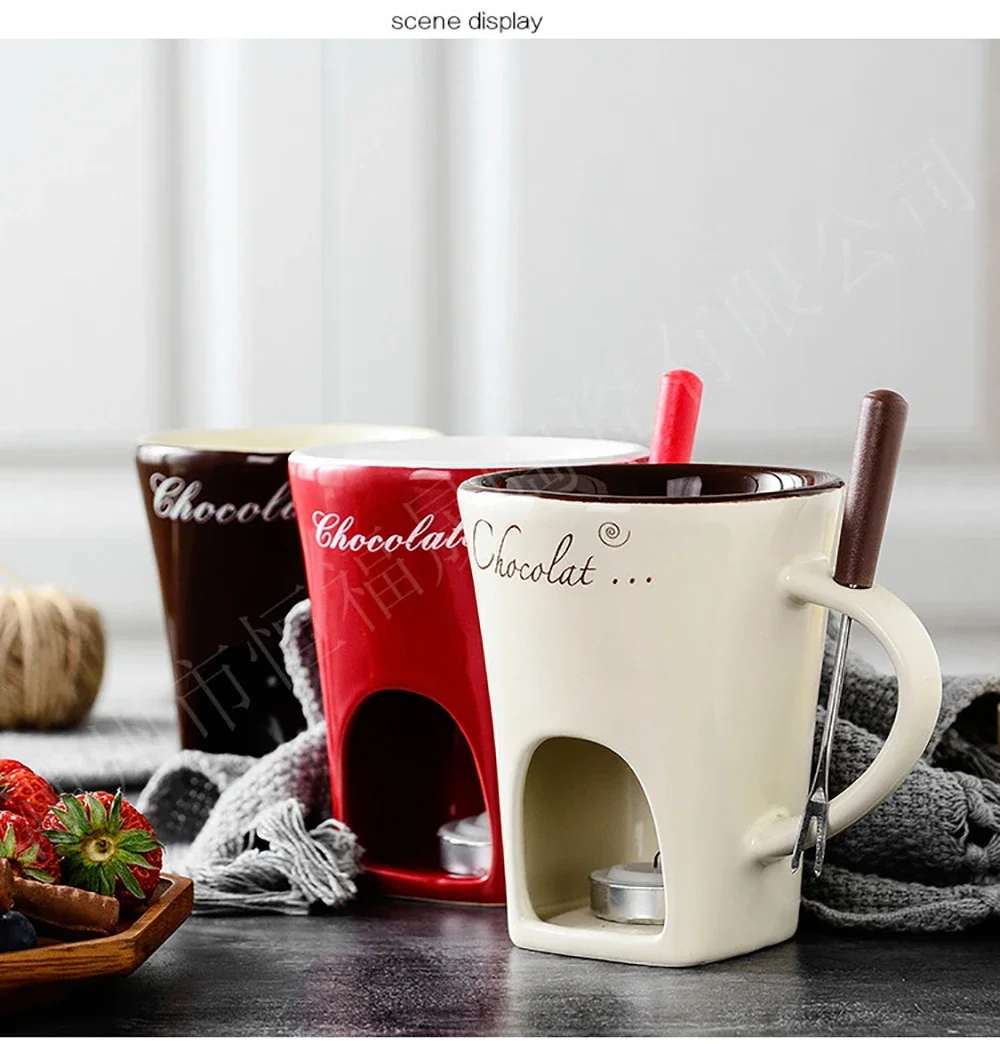 Description Picture 5 of itemFondue Mug Set Personal Mini Fondue Pots Chocolate Cheese Ice Cream Fondue Maker Kit Individual Butter Melter Cup Small Warmer
