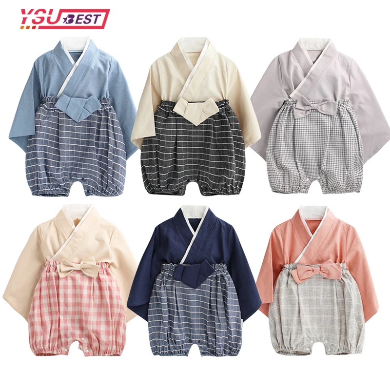 Retro Kimono Summer Baby Girl Clothing Tops Long Sleeve Bathrobe Japanese Newborn Baby Kimonos Unisex Playwear Outfits 2Pcs Sets