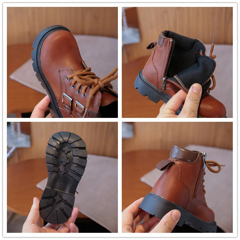 Winter Kids Ankle Boots with Double Buckle Non Slip