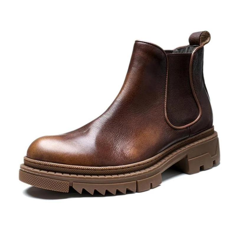 

Ботинки Челси мужские из натуральной кожи, повседневные рабочие ботинки в британском стиле, полуботинки мартинсы с круглым носком, без застежки, увеличивающие рост, 38-44