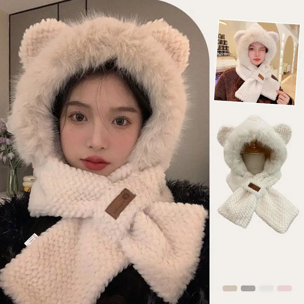 Lovely Beanie Hat Scarf Set Women Faux Fur Warm Winter Hat Children Parent Neck Circle Scarf Ski Snow Plush Bear Cap