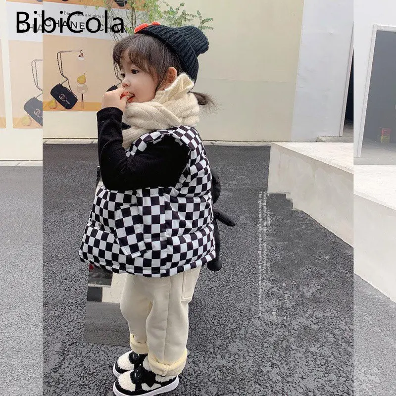 

Children Vest New Autumn Winter Sleeveless V-Neck Solid Casual Vest Baby Fashion Velvet Warm Kids Plaid print Korean style Coat