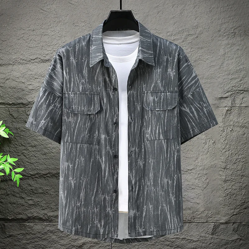 Summer Men's Plus Size Neck Short sleeved Shirt Pure Cotton Trendy Pocket Loose Work Top 160kg 12xl 11XL