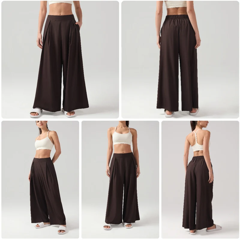 VITALINOVO Leichte, drapierte, weite Beinhose für Damen, 27 Zoll, bequem, fließend, für Reisen, Arbeit, lockere Passform, Lounge, Fitnessstudio, Workout-Hose mit Taschen – Detail 9