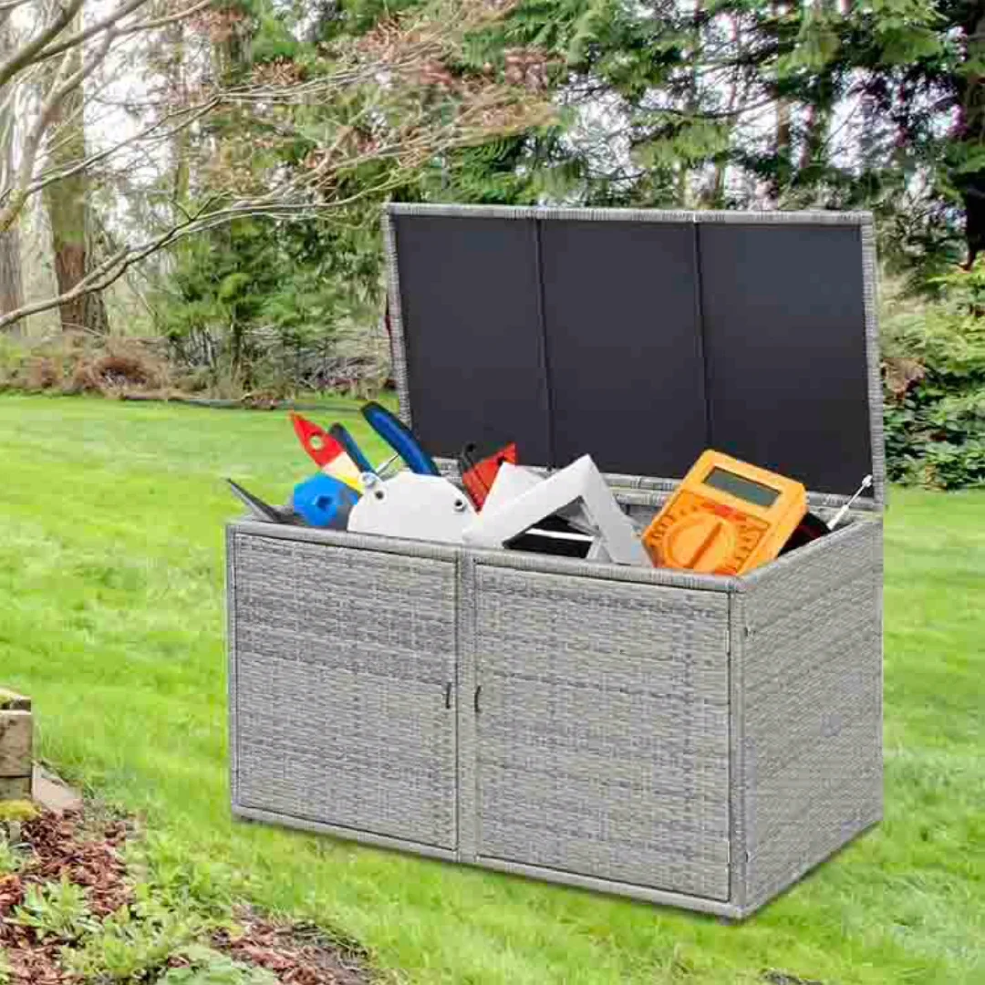 Tangkula Outdoor Wicker Storage Box Garden Storage Box Rattan Furniture