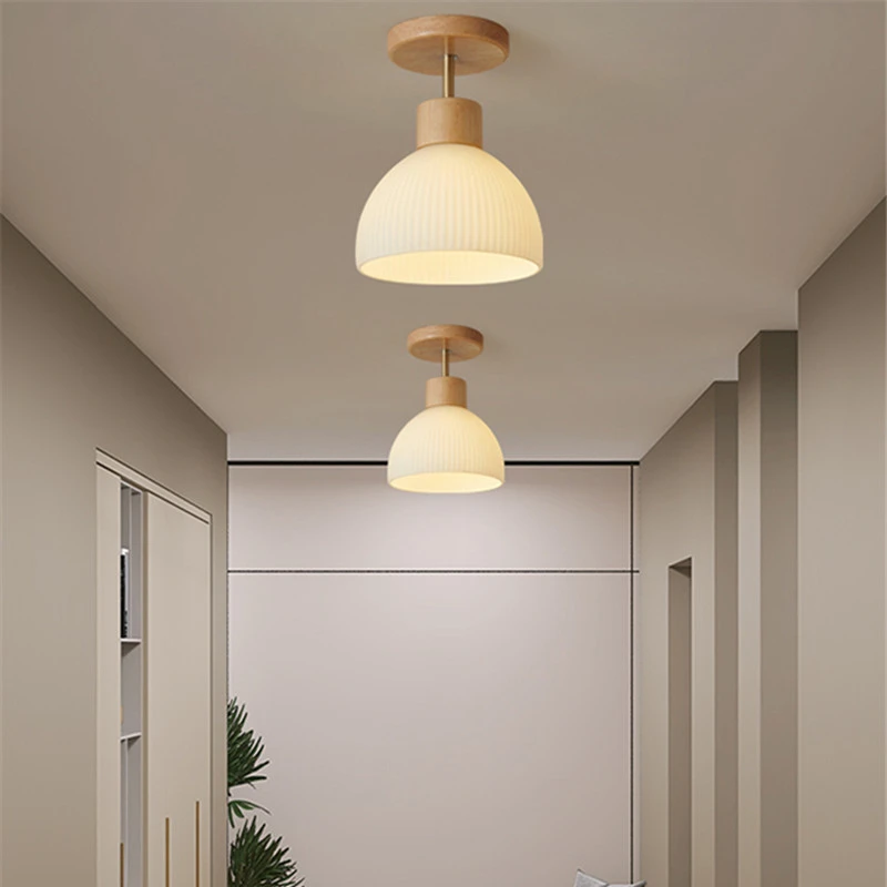 

Corridor light,Nordic log wind, Balcony White Glass Ceiling Light Simple and Creative, Entrance Hall, Wood Ceiling Lamp