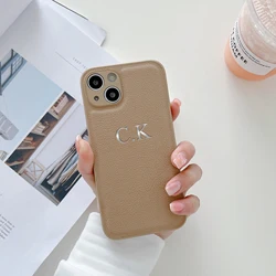 Customized Luxury Leather Personalized Name Case with Initials and Letter DIY Cover - iPhone 12 Pro (Khaki)