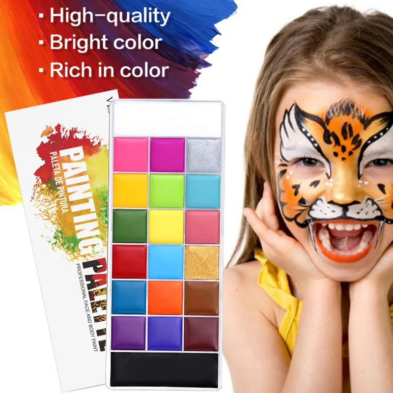 

New Face Body Painting Oil Safe Kids Flash Tattoo Painting Art Halloween Party Fancy Dress Beauty Makeup Palette Kit 20 Colors