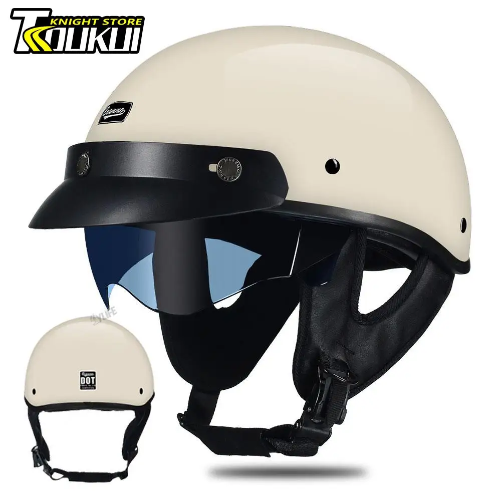 Casco Medio Retro Casco Motero Vintage Medio Casco - Cuero Sintético  Certificado DOT Talla XL Casco Chopper Cruiser ATV, image size:1000x1000