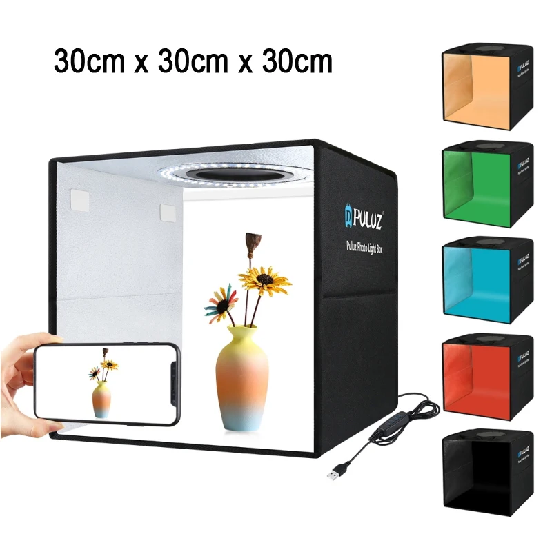 30cm Folding High 97 CRI Ring Light Photo Lighting Studio Shooting Tent Box Kit with 6 Colors Backdrops ring light