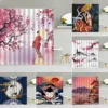 Japanese Traditional Shower Curtain Kimono Woman Sakura Landscape Pavilion Bird Waterproof Fabric Bathroom Decor Hook Curtains 1