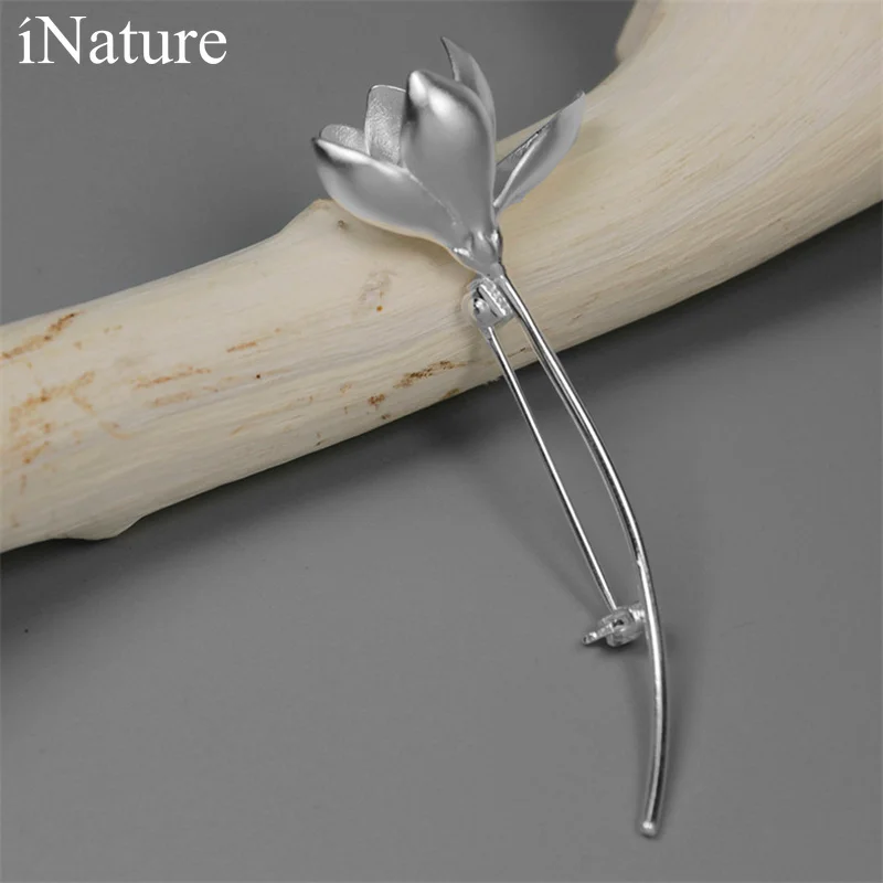 

INATURE 925 Sterling Silver Large Magnolia Flower Brooches For Women Beauty Wedding Party Office Brooch Pin