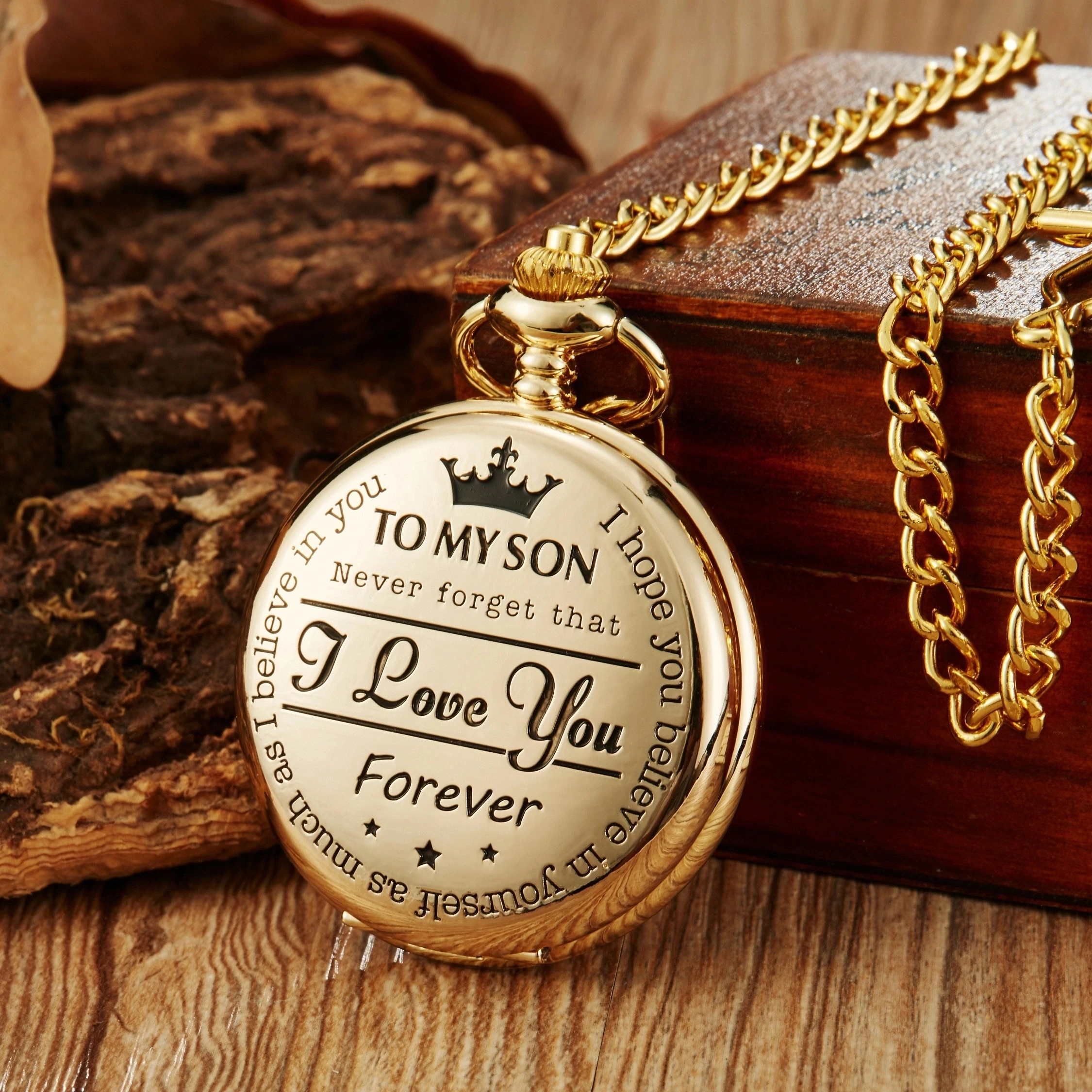 Commemorative gold circular Quartz Pocket Watch as my son's birthday gift Christmas waist chain