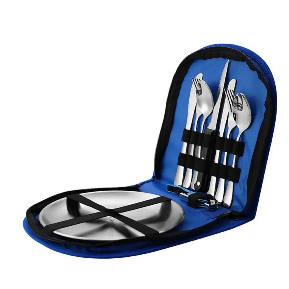 

Outdoor Tableware Set Portable Stainless Steel Knives Forks Spoons Plates Camping Picnic Travel Silverware Cutlery Organizer Kit