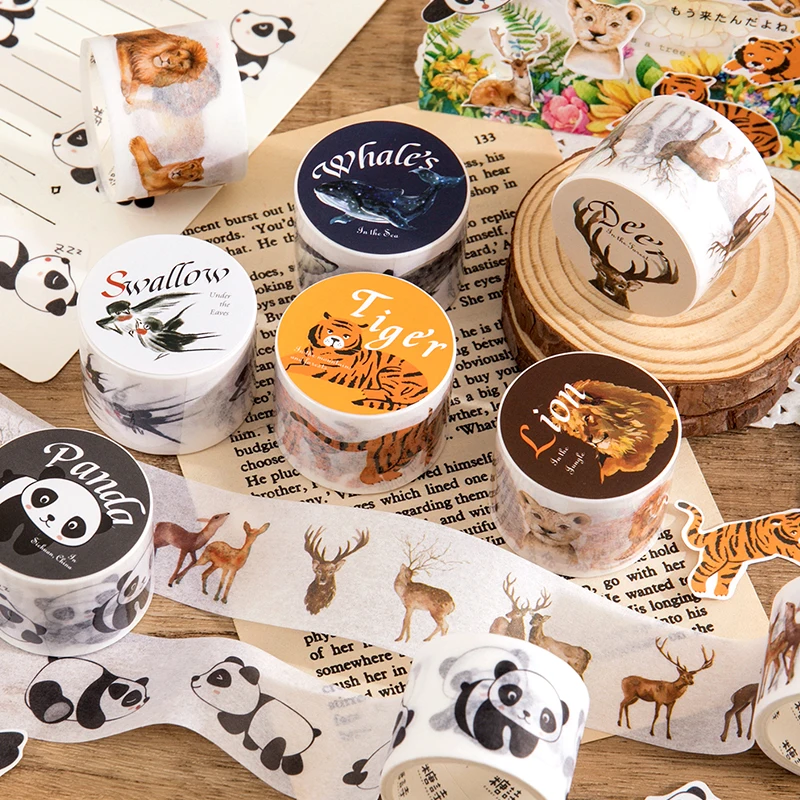 30mm * 2m 신비로운 동물 시리즈 귀여운 숲 동물 테마 와시 테이프 DIY 스크랩북킹 미적 소재 마스킹 테이프