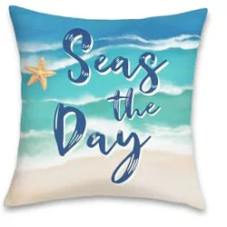홈 장식 Seas the Day & Ocean Vibes 비치 베개 패턴 쿠션 커버 소파 침실 자동차 베개 커버에 적합