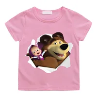 Children's Round Neck T-shirt for Boys Age 3-12 Short Sleeved Casual Summer T-shirt Print Fashionable Bear Little Girls Tops 1