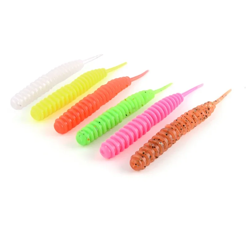 

10Pcs/lot Fishing Silicone Soft Lures 6cm 1.3g Spiral Tail shrimp odor Additive Artificial Rubber Bait Fish Bass pesca Tackle