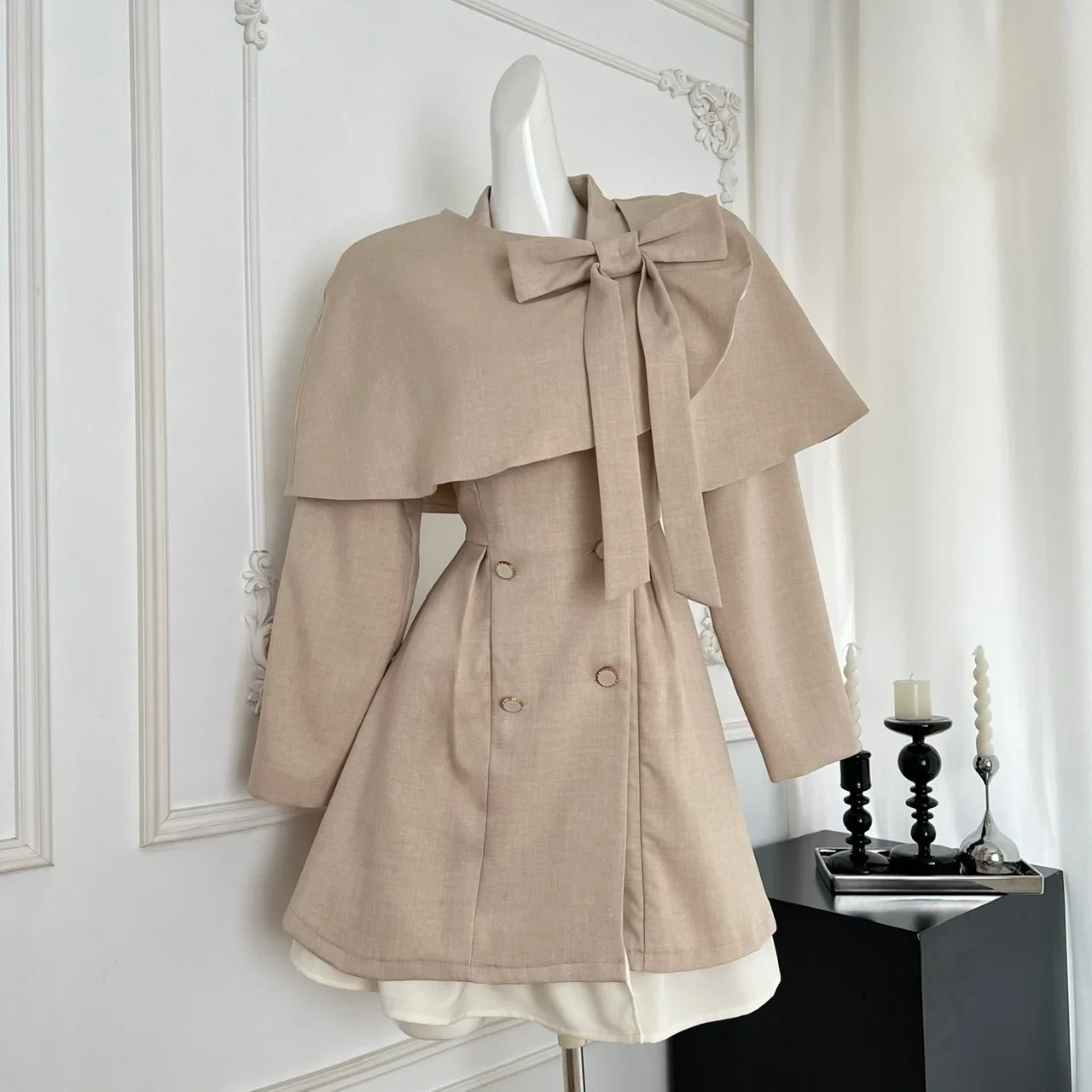 Korean Fashion Autumn New Women Two Piece Sets Retro Capes + Elegant Suit  Collar Long Sleeve Double Breasted Blazer Dress Sets - AliExpress 200000345