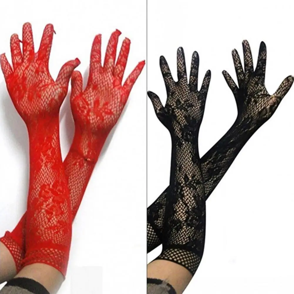 цена Women Sexy Gloves Fine Workmanship Elastic Comfortable Bridal Gloves Lace With Finger For Wedding