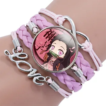 Demon Slayer Bracelet Charm Wristband for Women Couple Kimetsu No Yaiba Kamado Tanjirou Cosplay Cartoon Leather Anime Jewelry 1
