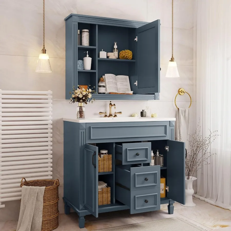 36” Bathroom Vanity with Sink, Freestanding Single Bathroom Sink Vanity Cabinet Set with Integrated Sink Bathroom Vanities 3