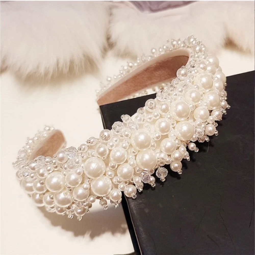1pcs Fashion Elegance White Faux Pearl Hair Hoop Bridal Headbands Wedding Hair Accessories For Women New Wide Headband