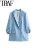 TRAF GAL 2024 Spring Summer Woman Fashion 10-color Rolled Up Sleeve Suit Jacket Casual Slim Double Pockets Fashion Blazers Y2K 1