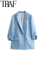TRAF GAL 2024 Spring Summer Woman Fashion 10-color Rolled Up Sleeve Suit Jacket Casual Slim Double Pockets Fashion Blazers Y2K 1