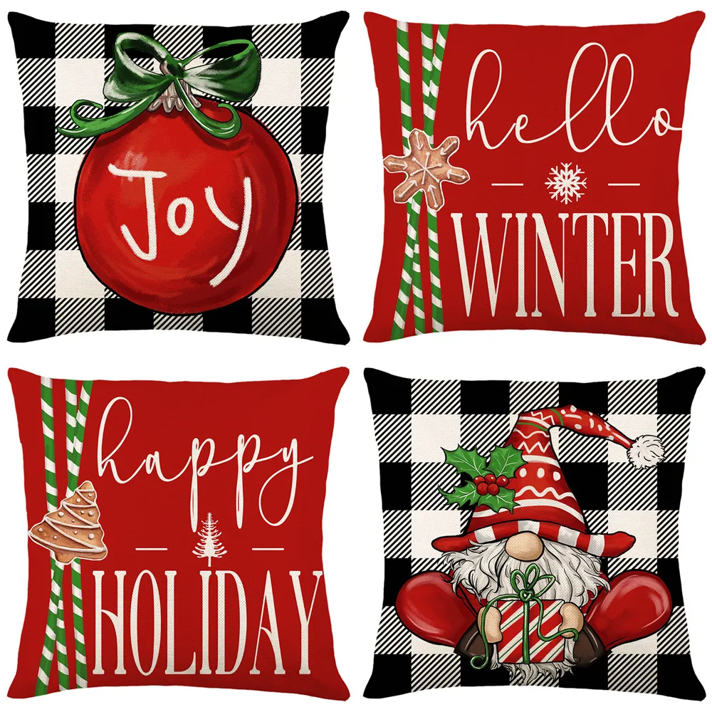 

2023 Christmas Grid Pillow Cover 45x45 Alphabet Cushion Case Dwarfs Xmas Pillowcase for Living Room Bedroom Garden Chair B0216G