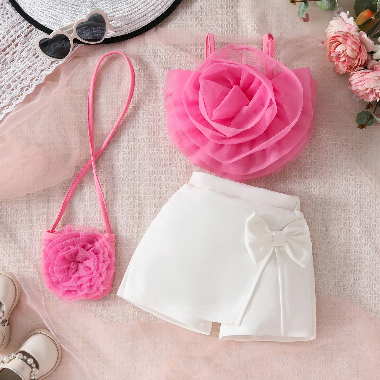 The Bloom Set – 3-Piece Girls Outfit with Rose Top, Skort &amp; Bag