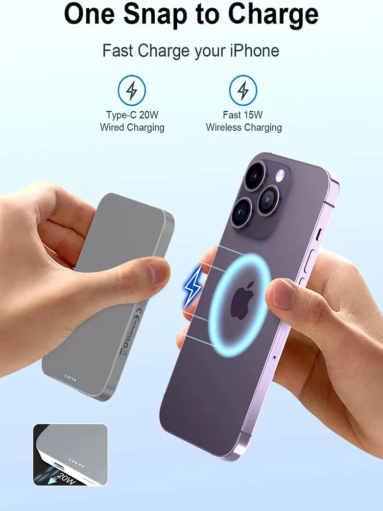 5000mAh Magnetic Wireless Power Bank Metal Body Qi 15W QC 3.0 Small Battery For MagSafe Powerbank iPhone 13 12
