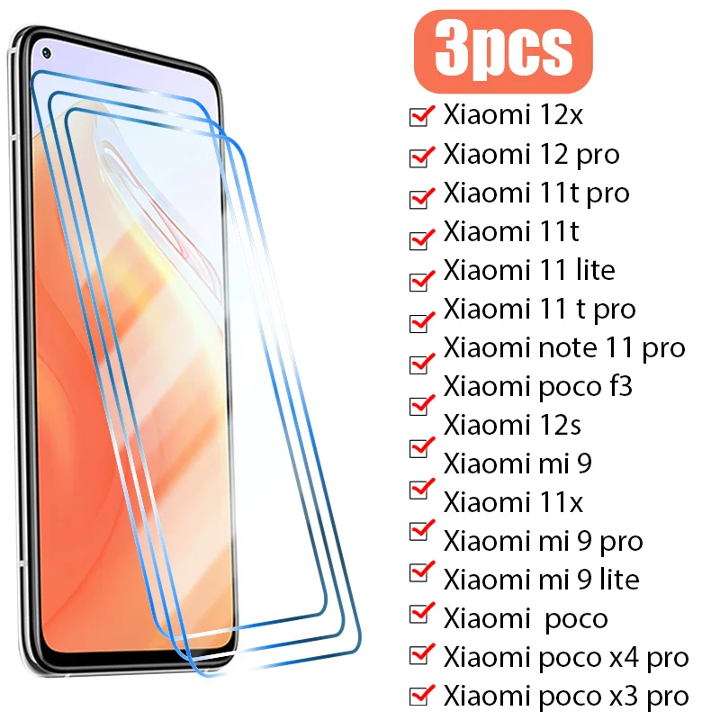 3Pcs Protective Glass for Poco X3 Pro X3 NFC M5S M5 Film Screen Protector for Xiaomi Poco F3 F4 GT F2 Pro M3 M4 X4 Pro 5G Glass
