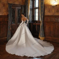 Charming Wedding Dresses A-Line Satin Bridal Gowns Boat Neck Robes Sleeveless Backless For Brides Vestidos De Novia Customized 2