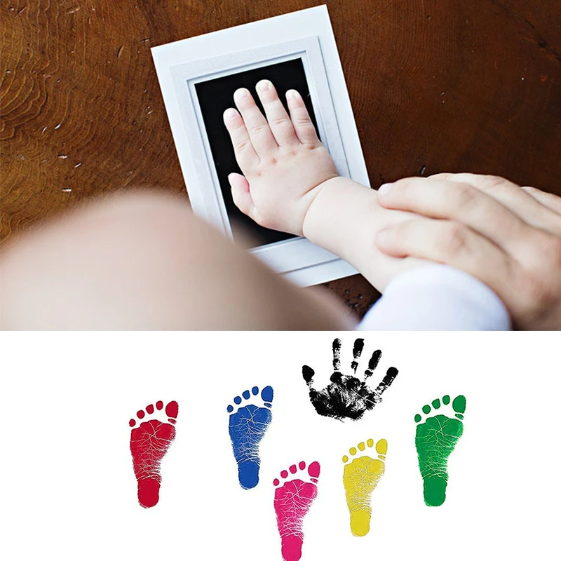 

Newborn Baby Ink Pads Photo Frame Handprint Toddlers Souvenir Accessories DIY Hand and Footprint Kit Safe Clean Baby Shower Gift