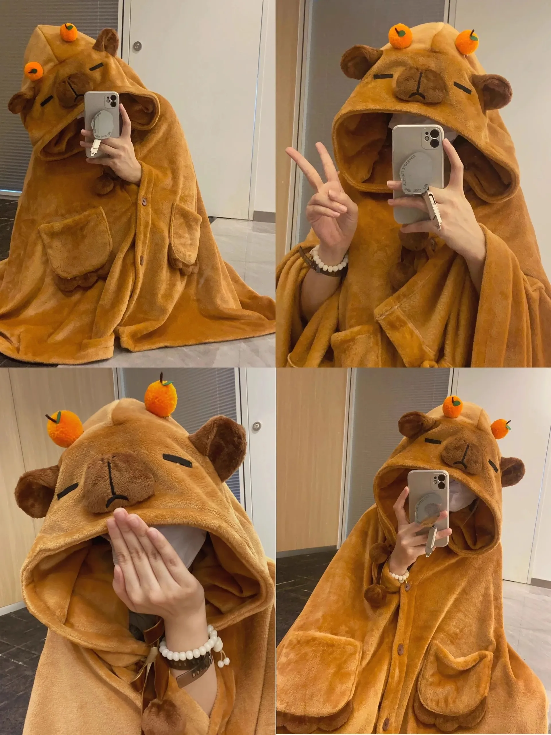 Cartoon Capybara Wearable Hooded Blanket For Adult Soft Warm Flannel Cute Capybara Hoodie Shawl Throw Cloak Wrap For Home Office 5