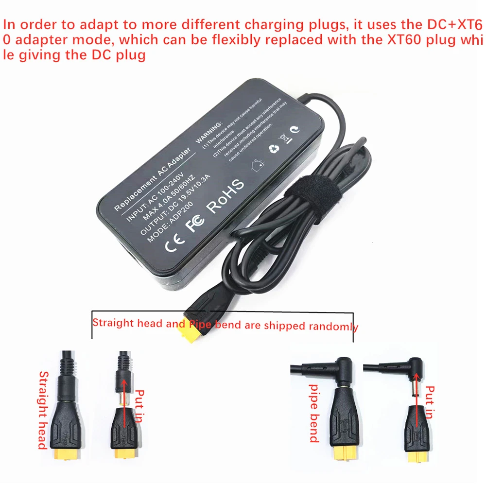 Face avant du chargeur drone 200W ADP200 avec écran LCD et boutons de contrôle, câble d'alimentation visible.