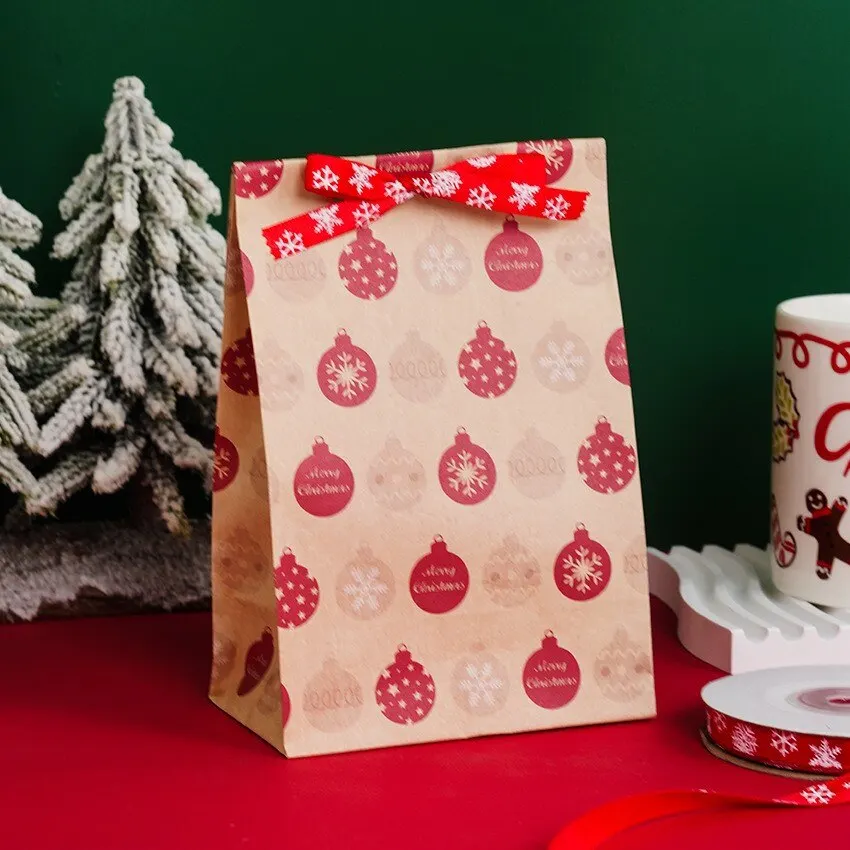 8pcs/12pcs Kraft Paper Candy Cookie Bag Santa Claus Snowman Christmas Gift Packing Bags Party Decor Supplies