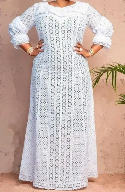 110576-0cc0de.jpg Robes africaines élégantes pour femmes, blanches, ajourées, mode musulmane Abayas Dashiki, Kaftan, longue Robe Maxi, 2023, M-5XL
