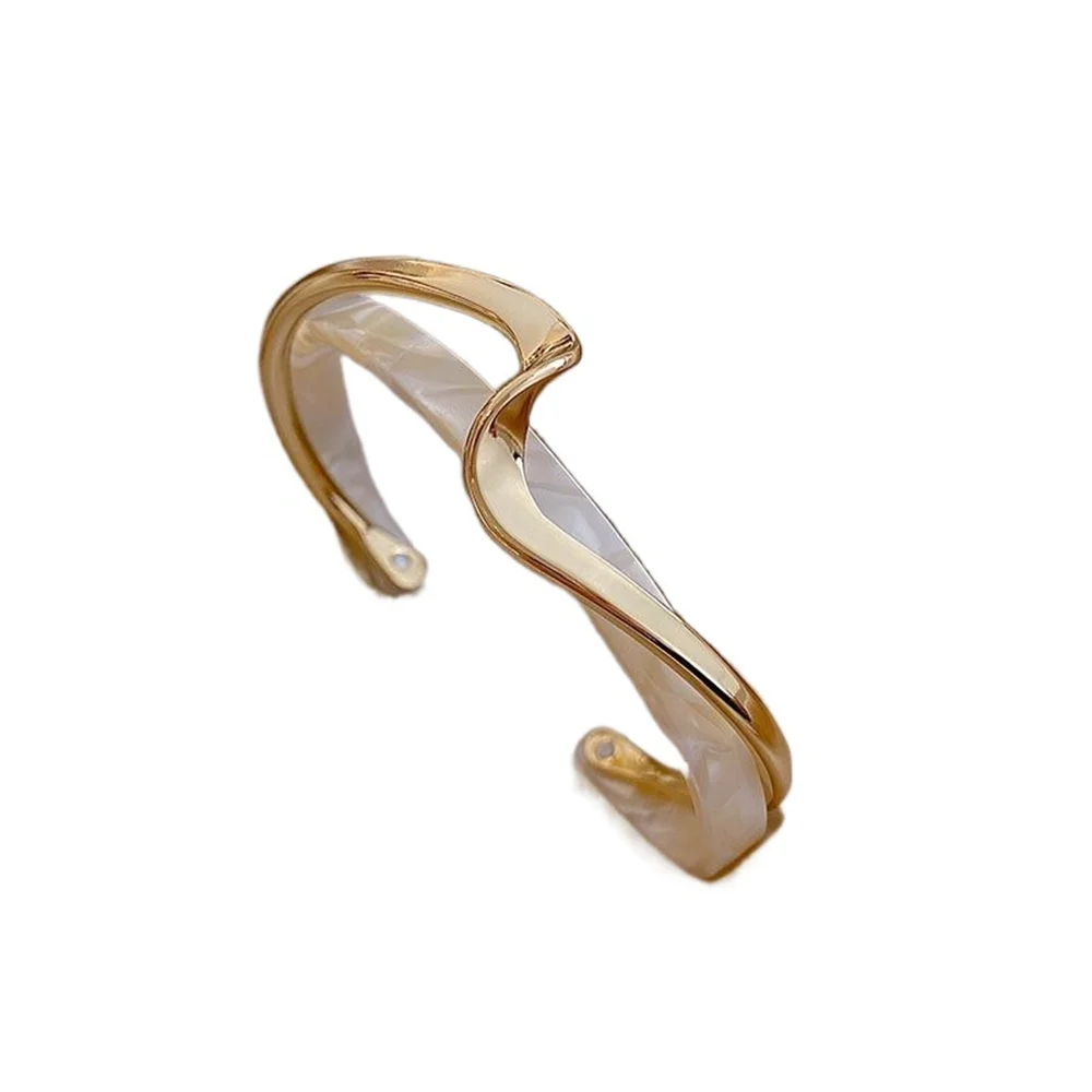 Bangle Bracelet Simple White Shellfish Board Bend Metal Geometric Overlap Acetic Resin Open Bangle For Women Girls bangle bracelet zirconia bangle snake bangle bracelet
