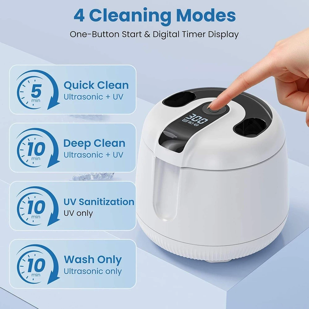 KUNPHY Ultrasonic Retainer Cleaner Machine 48kHz Dental Cleaning Pod 200ML with UV Cleaner for Dentures Aligners Mouth Guards 2