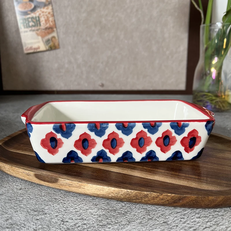Rectangular Oval Bakeware Pan With Handle Ceramic Baking Dish Roasting Lasagna Pan Kitchen Salad Cheese Baked